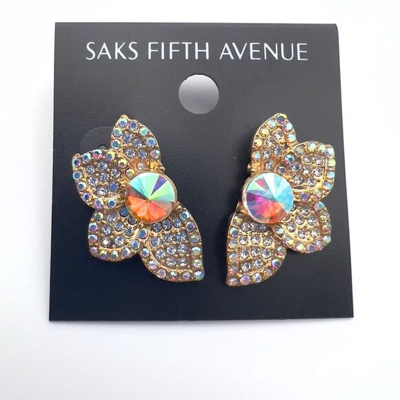 Saks Fifth Avenue Jewelry - Saks Fifth Avenue Gold flower Earrings with Multicolor Crystals